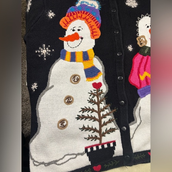 Quacker Factory Size Medium Snowman Cat Cardigan Sweater Christmas Holiday Ugly - Picture 3 of 8